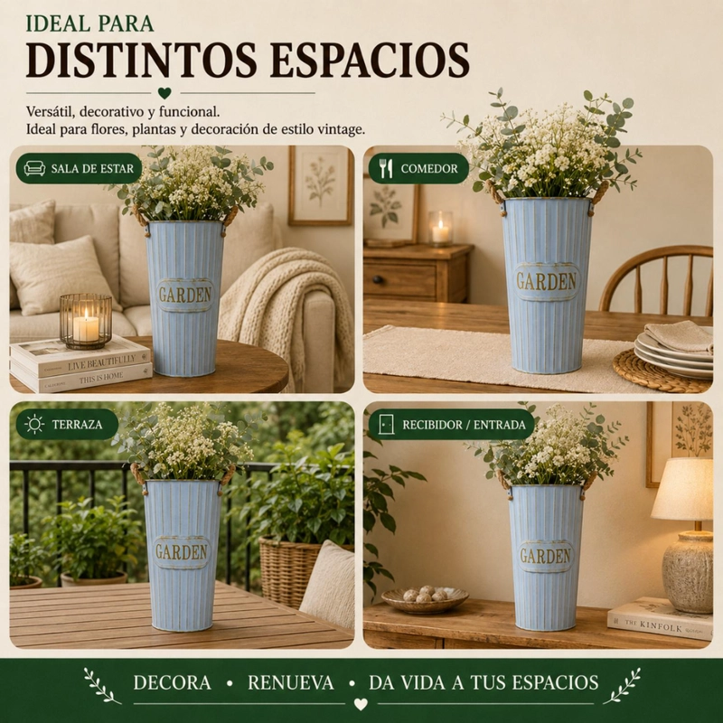 MACETERO METALICO DECORATIVO CELESTE TIPO FLORERO S - 6