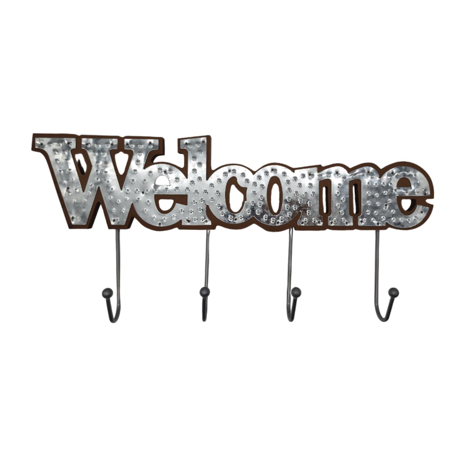 PERCHERO DE PARED COLGADOR WELCOME 4 GANCHOS PLATEADO - 1