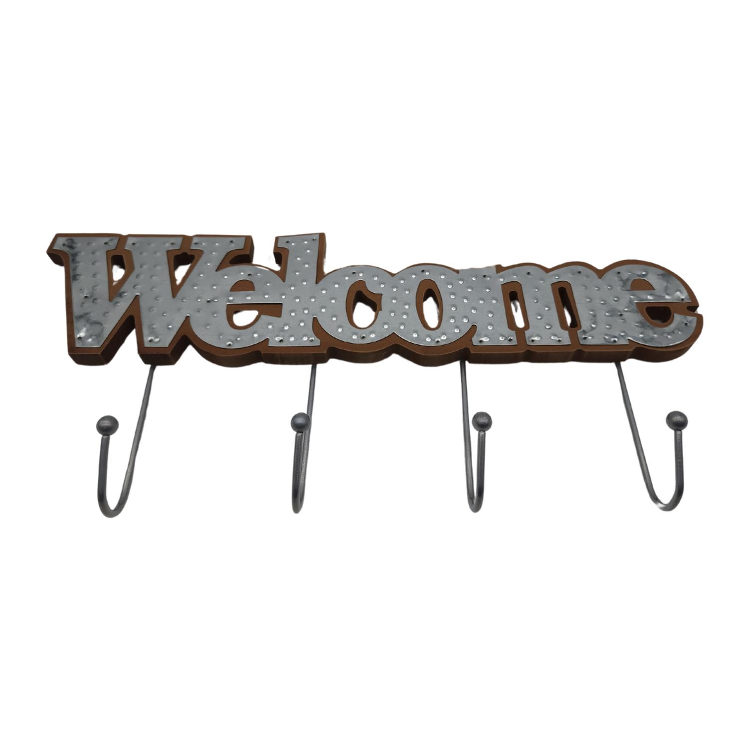 PERCHERO DE PARED COLGADOR WELCOME 4 GANCHOS PLATEADO - 2