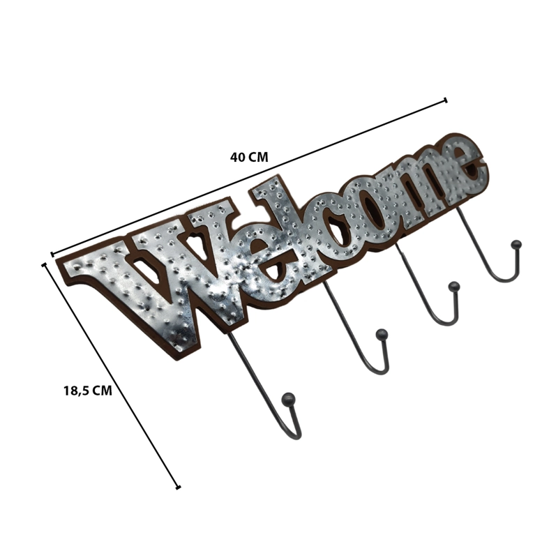 PERCHERO DE PARED COLGADOR WELCOME 4 GANCHOS PLATEADO - 6