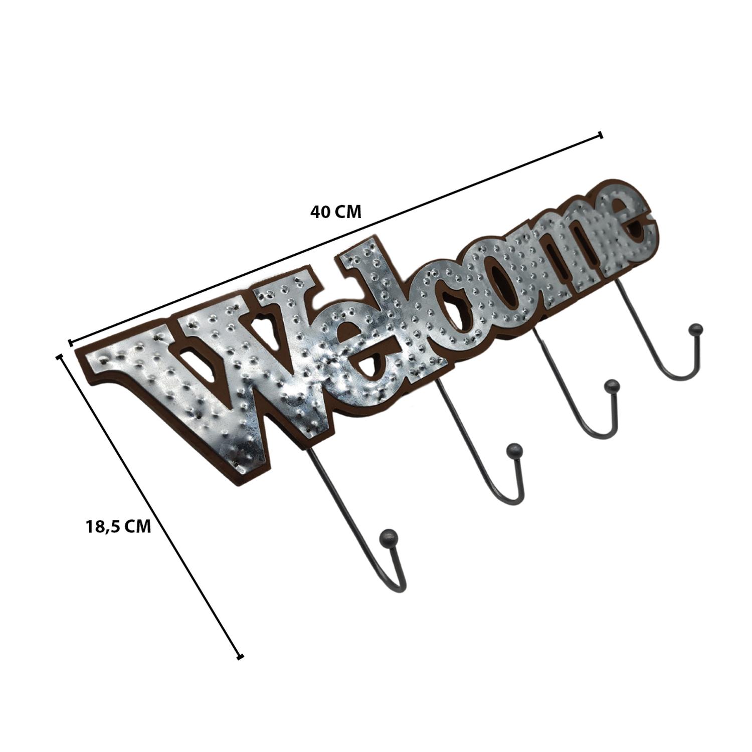 PERCHERO DE PARED COLGADOR WELCOME 4 GANCHOS PLATEADO - 6