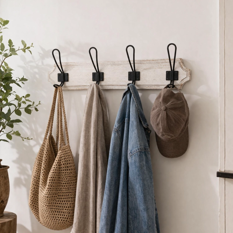 PERCHERO DE PARED COLGADOR VINTAGE 4 GANCHOS DOBLES BLANCO - 2