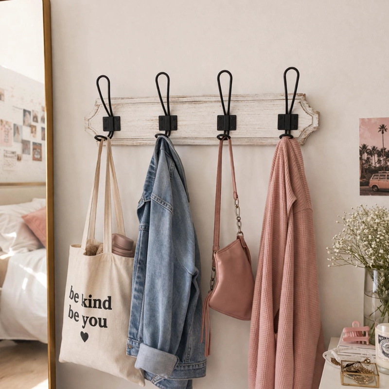 PERCHERO DE PARED COLGADOR VINTAGE 4 GANCHOS DOBLES BLANCO - 3