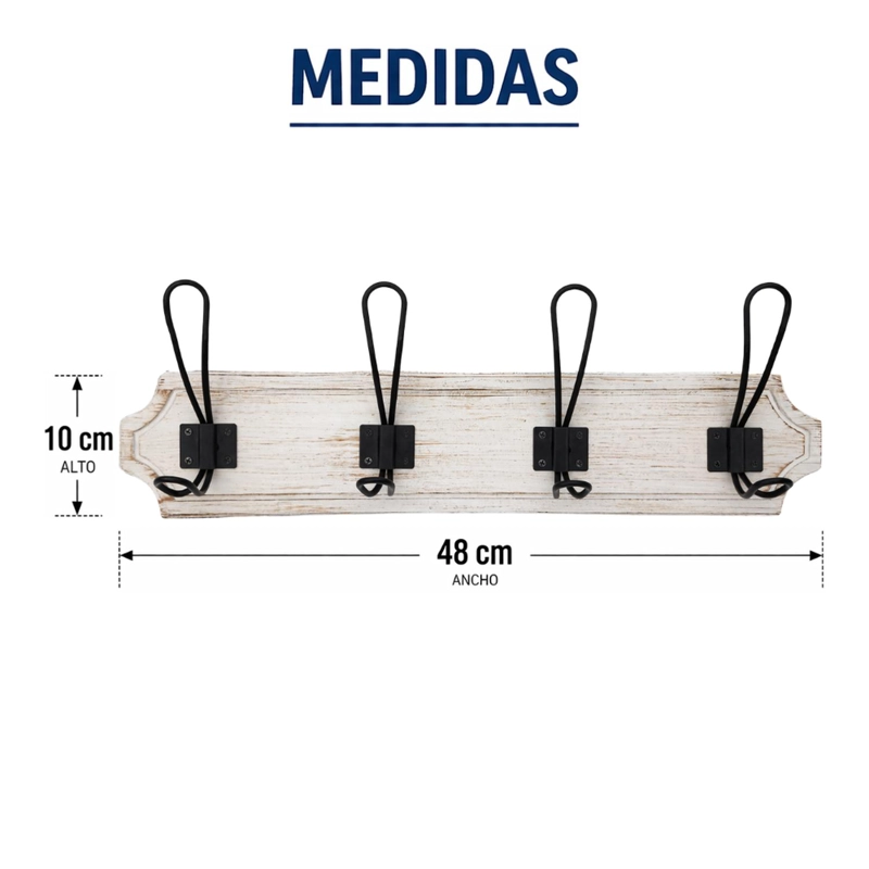 PERCHERO DE PARED COLGADOR VINTAGE 4 GANCHOS DOBLES BLANCO - 8