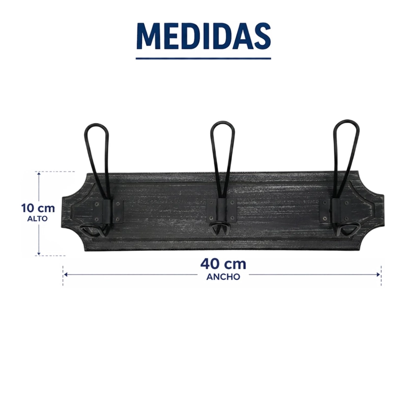 PERCHERO 3 GANCHOS DOBLE COLGADORES DE MADERA ROPA NEGRO - 9