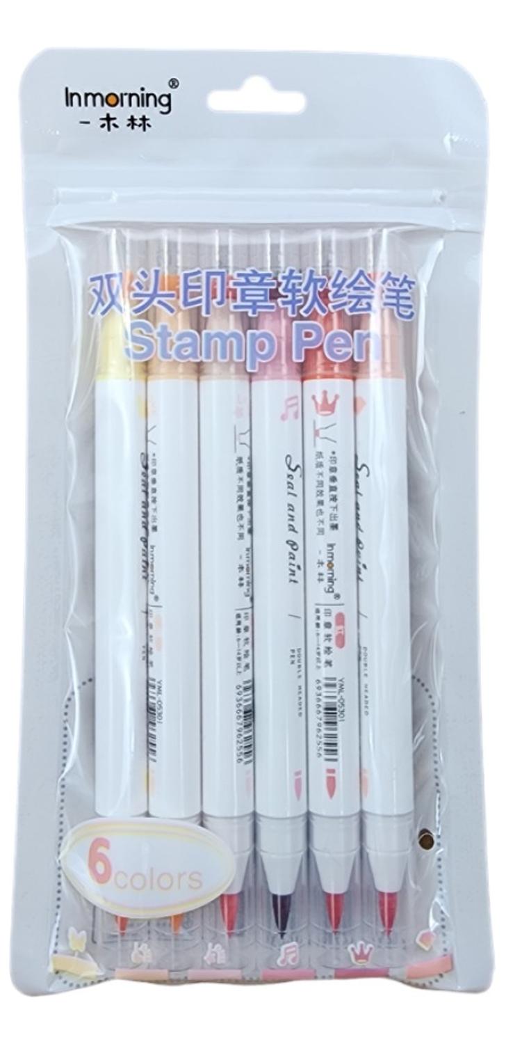 SET 6 LÁPICES MARCADORES FLIPEREX DOBLE PUNTA CON TIMBRES DISEÑOS GAMA ROJOS - 2