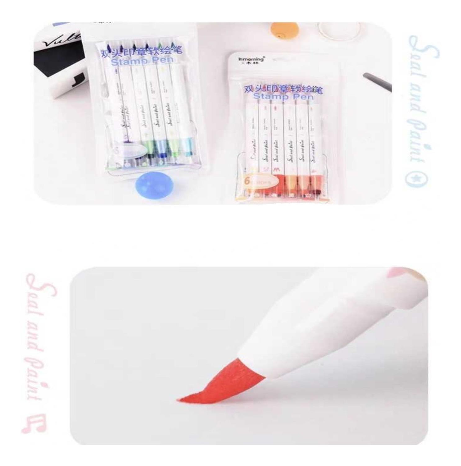 SET 6 LÁPICES MARCADORES FLIPEREX DOBLE PUNTA CON TIMBRES DISEÑOS GAMA ROJOS - 5