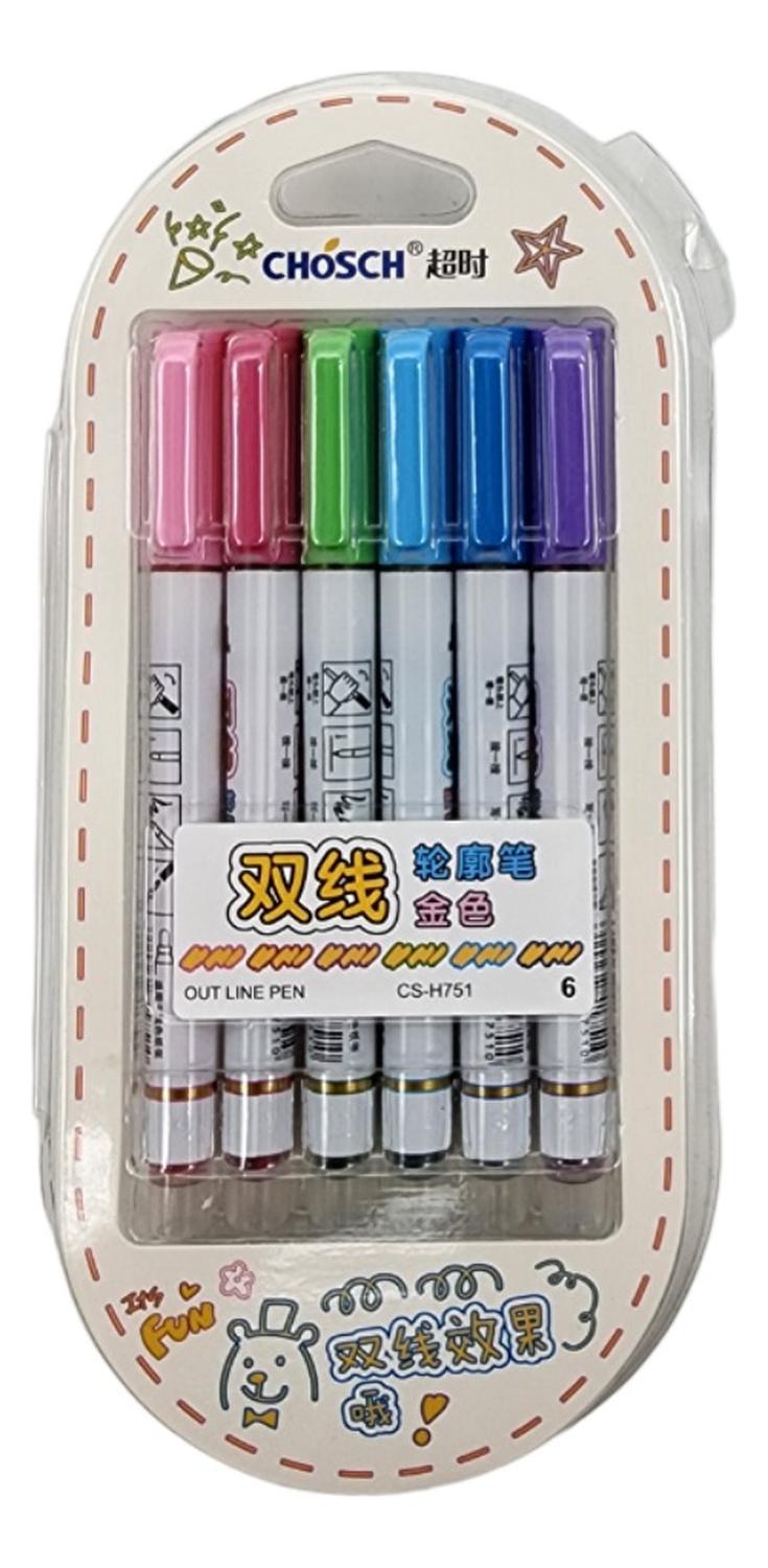 MARCADORES FLIPEREX OUT LINE METALICOS OUTLINE PEN 6 COLORES PROFESIONALES - 1