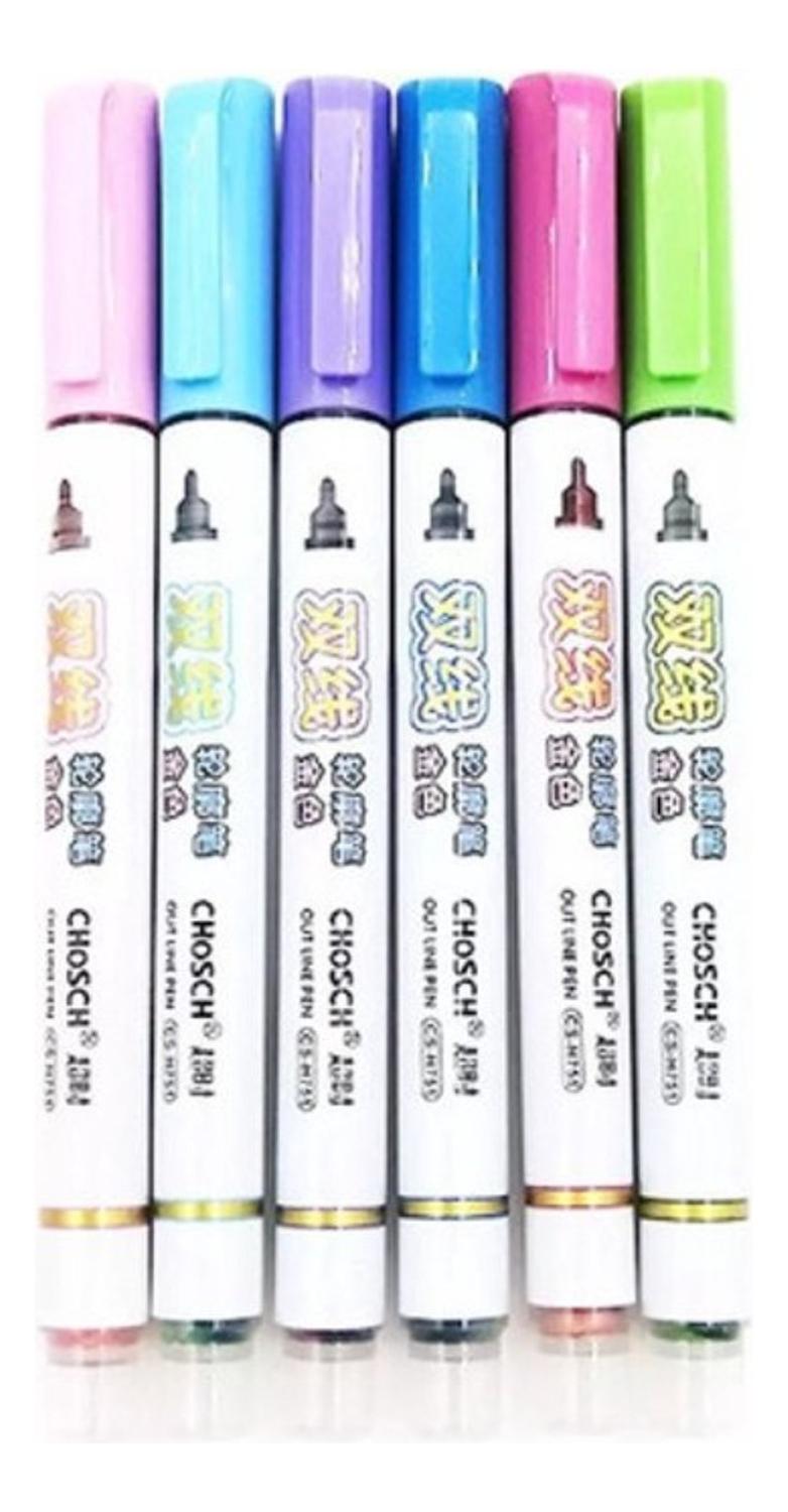 MARCADORES FLIPEREX OUT LINE METALICOS OUTLINE PEN 6 COLORES PROFESIONALES - 2