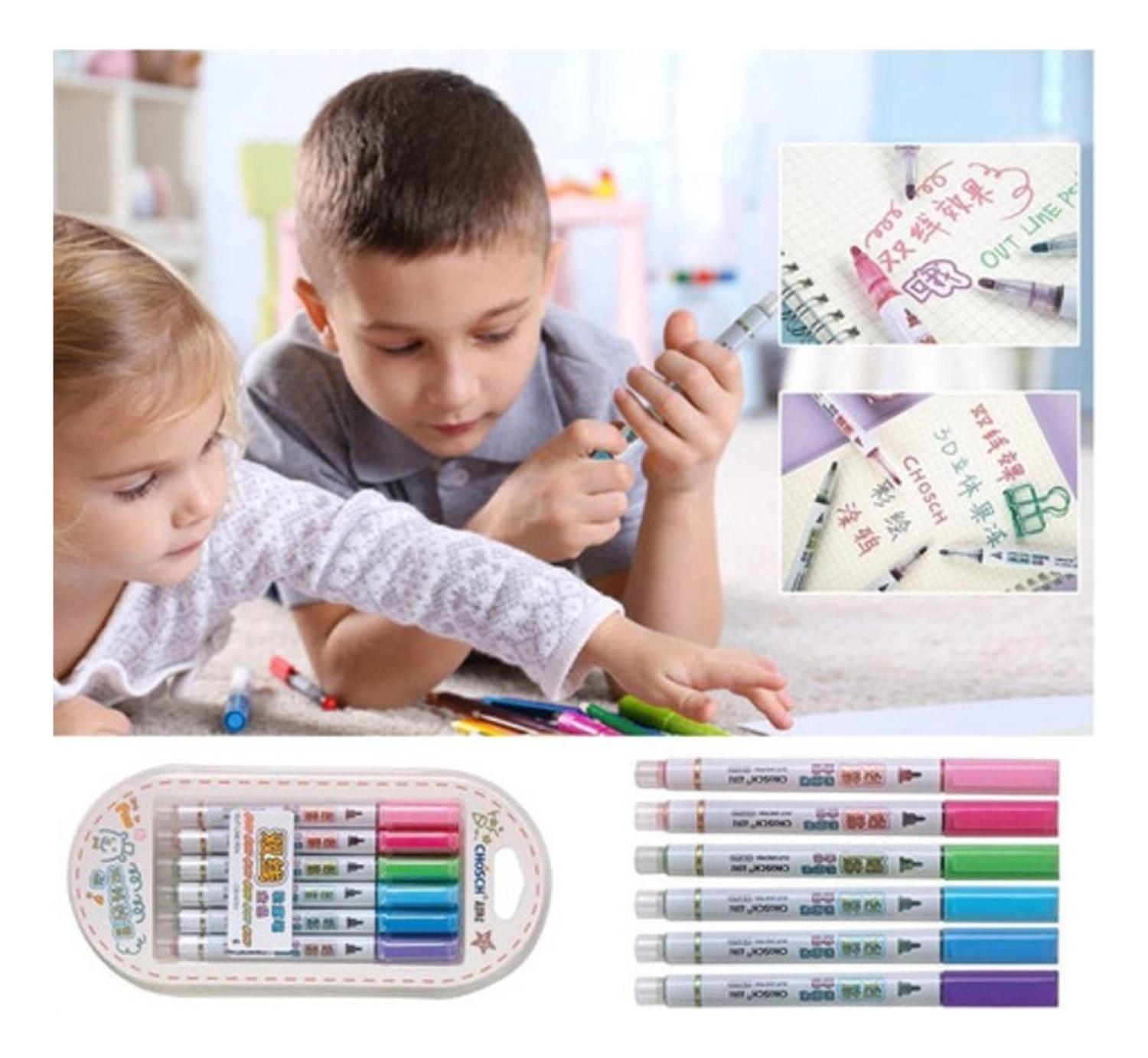 MARCADORES FLIPEREX OUT LINE METALICOS OUTLINE PEN 6 COLORES PROFESIONALES - 3