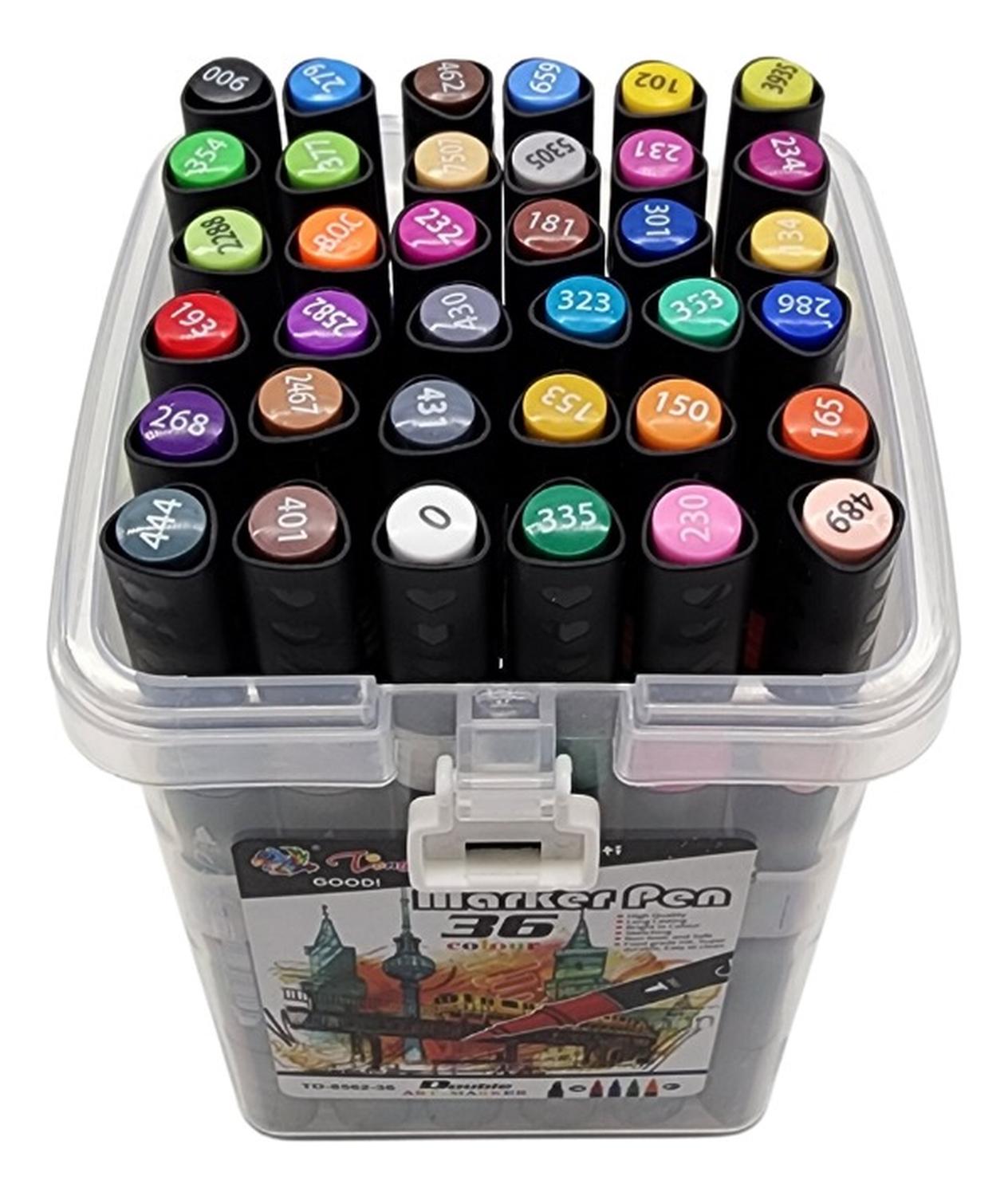SET MARCADORES DOBLE PUNTA 36 LAPICES PLUMONES CON MALETIN - 7