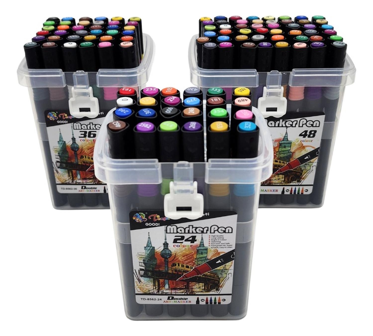 SET MARCADORES DOBLE PUNTA 36 LAPICES PLUMONES CON MALETIN - 8