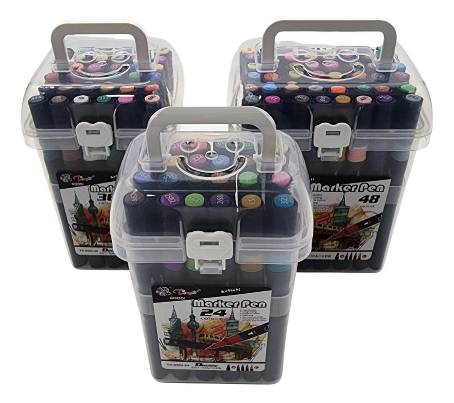 SET MARCADORES DOBLE PUNTA 36 LAPICES PLUMONES CON MALETIN - 9