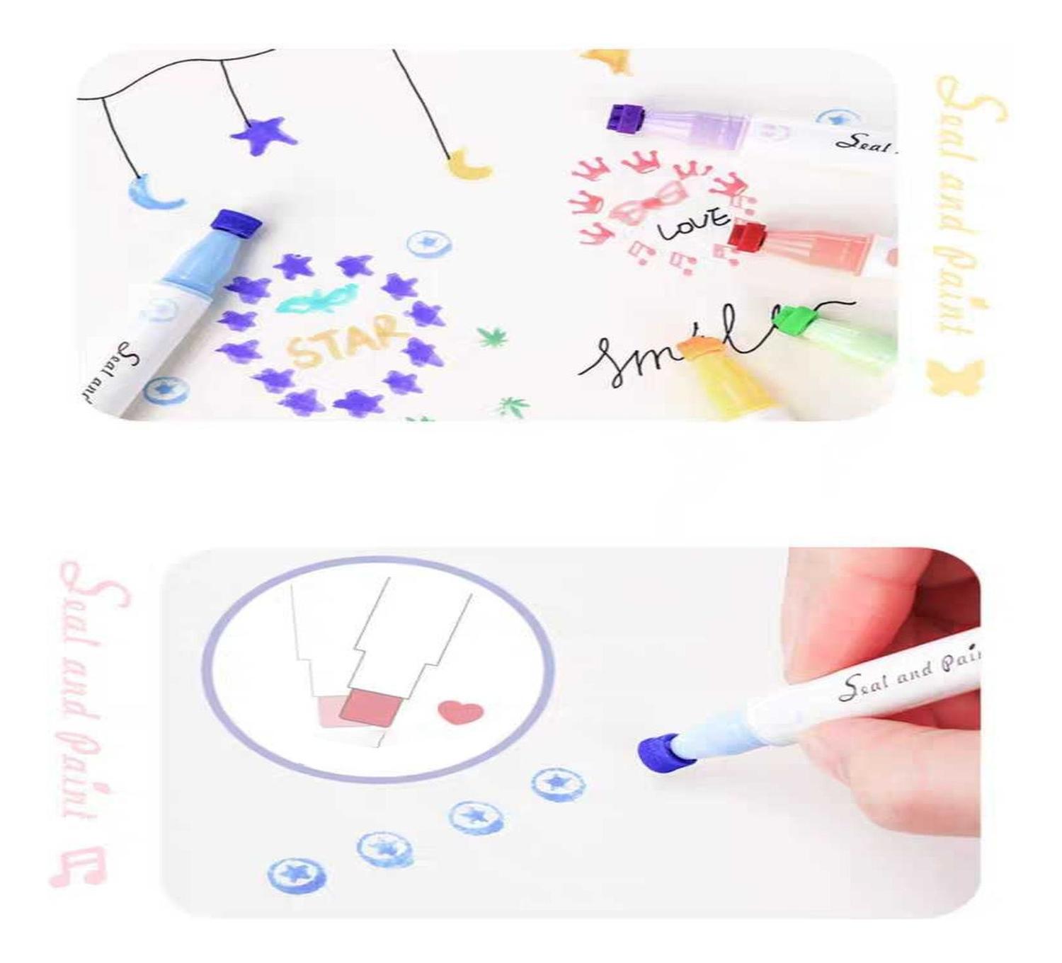 SET 6 LÁPICES MARCADORES FLIPEREX DOBLE PUNTA CON TIMBRES DISEÑOS GAMA VERDES - 4