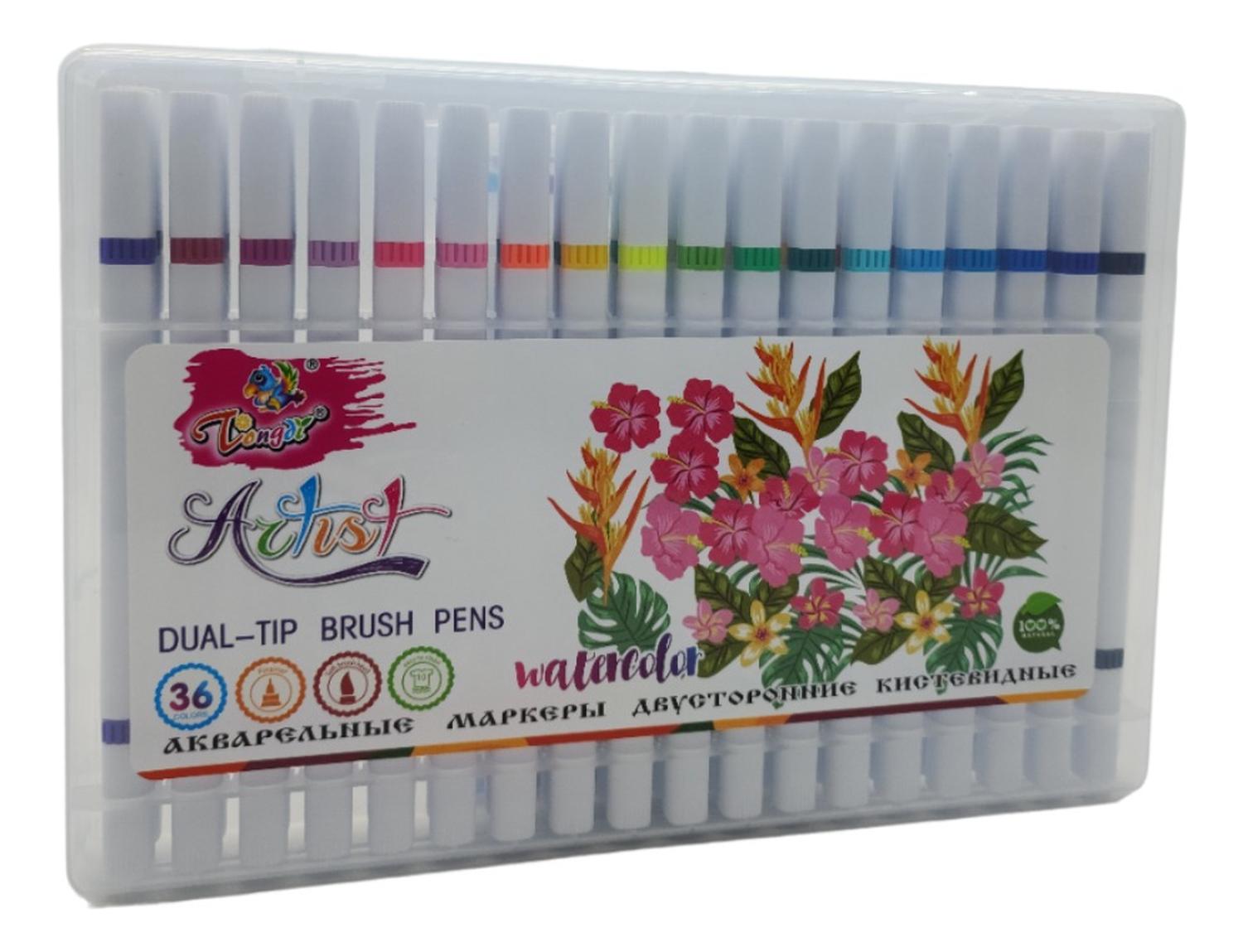 SET MARCADORES DOBLE PUNTA 36 LAPICES PLUMONES WATERCOLOR - 1