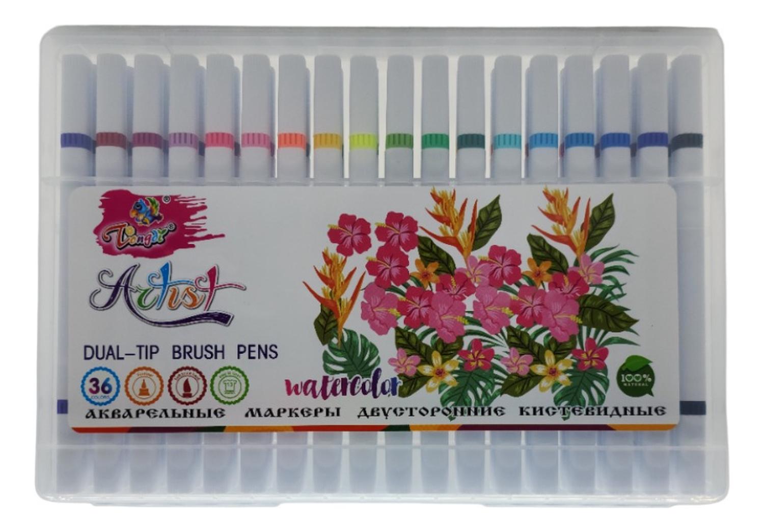 SET MARCADORES DOBLE PUNTA 36 LAPICES PLUMONES WATERCOLOR - 2