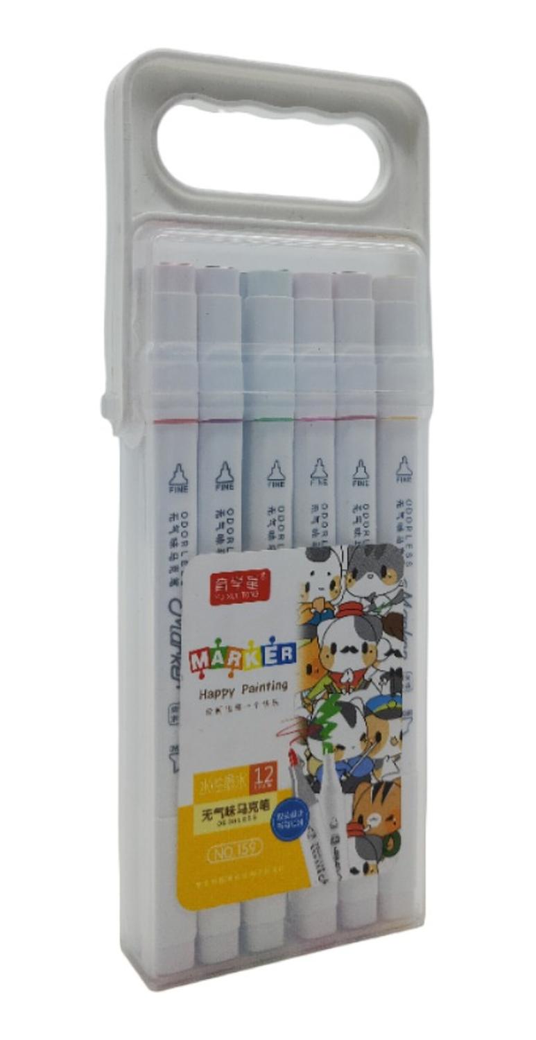 SET 12 MARCADORES HAPPY PAINTING DOBLE PUNTA A BASE DE AGUA - 1