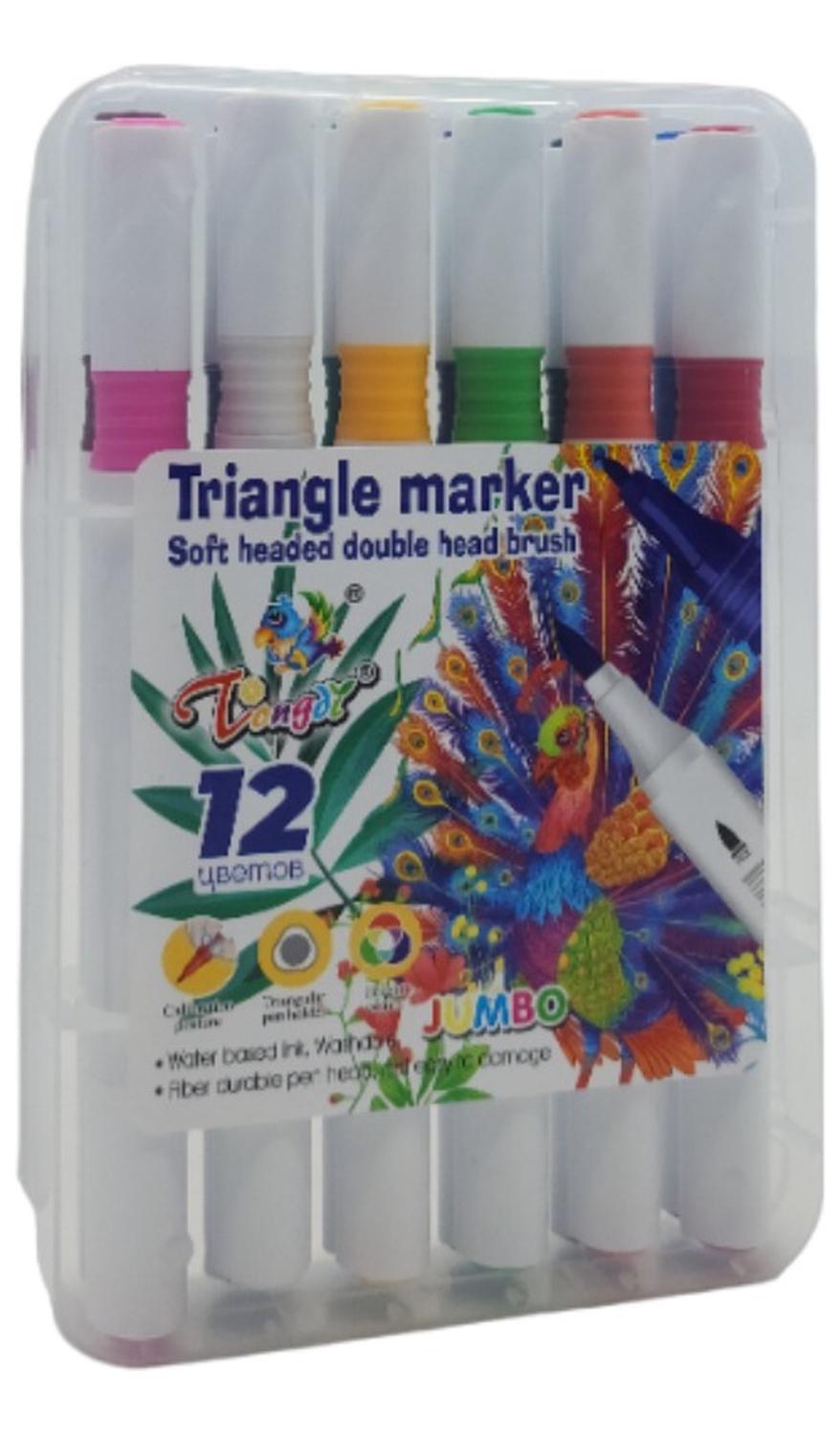 SET 12 MARCADORES TRIANGULARES DOBLE PUNTA EN BASE A AGUA - 1