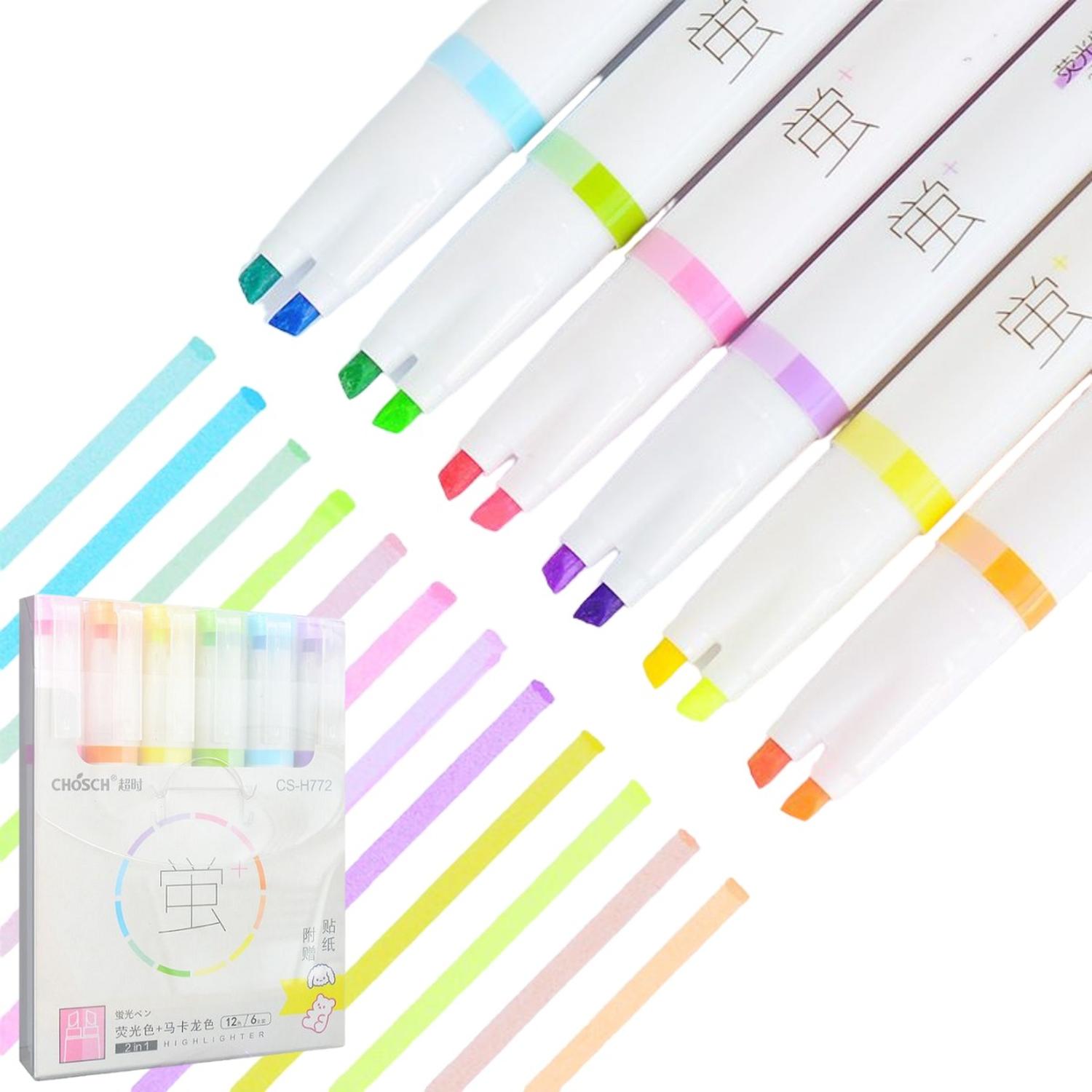 SET LÁPICES 12 COLORES FLIPEREX MARCADORES DESTACADOR 2 EN 1 STICKERS - 1