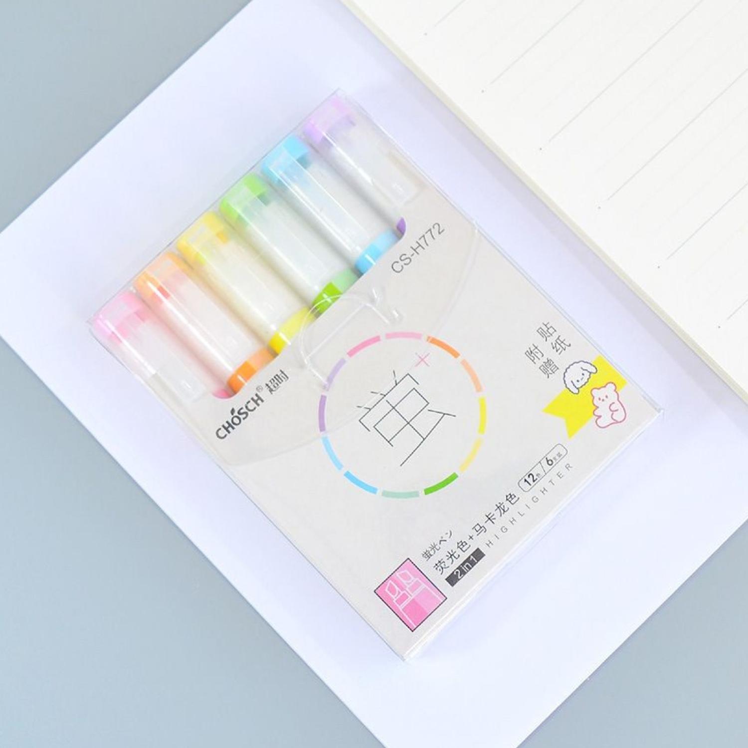 SET LÁPICES 12 COLORES FLIPEREX MARCADORES DESTACADOR 2 EN 1 STICKERS - 4