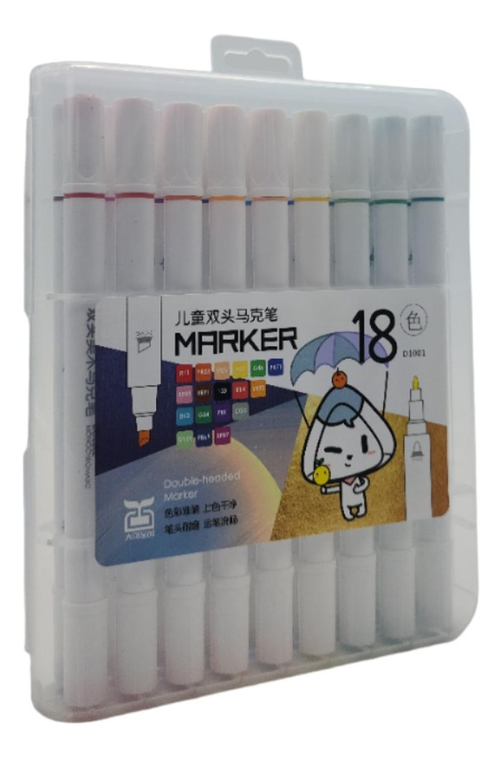 SET MARCADORES DOBLE PUNTA 18 LAPICES PLUMONES HIGH QUALITY - 1