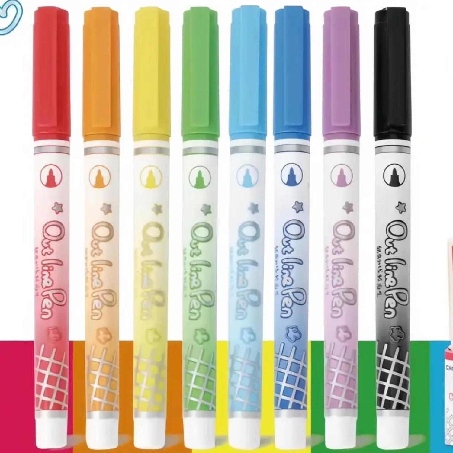 SET 8 LÁPICES OUT LINE PEN DOBLE LINEA MARCADORES METALIZADO - 2
