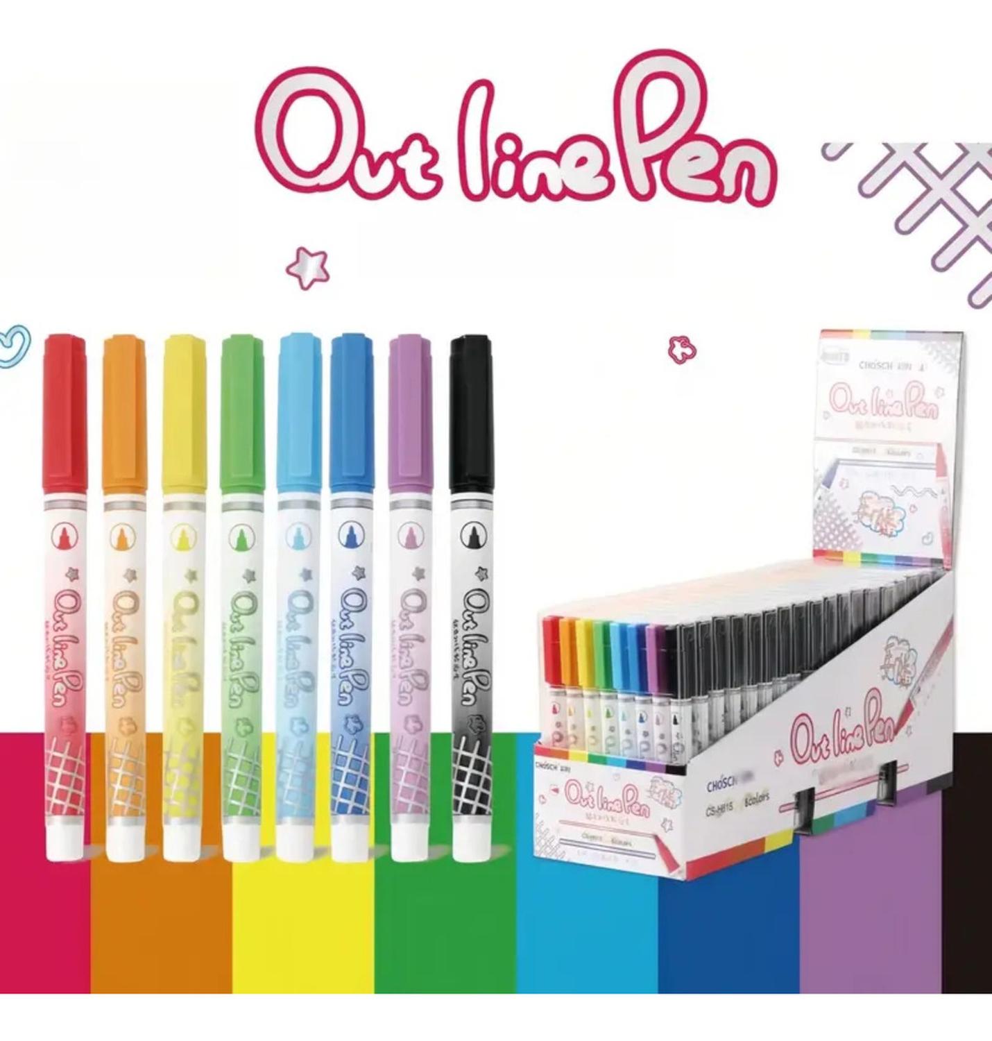 SET 8 LÁPICES OUT LINE PEN DOBLE LINEA MARCADORES METALIZADO - 4