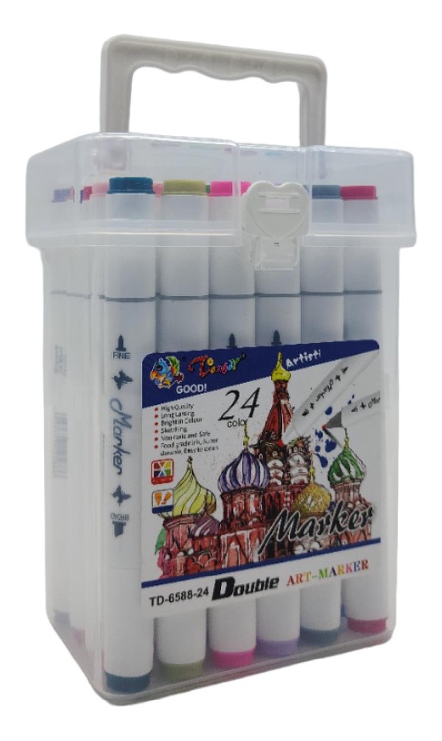 SET MARCADORES DOBLE PUNTA 24 LAPICES PLUMONES ARTE MARKER - 1