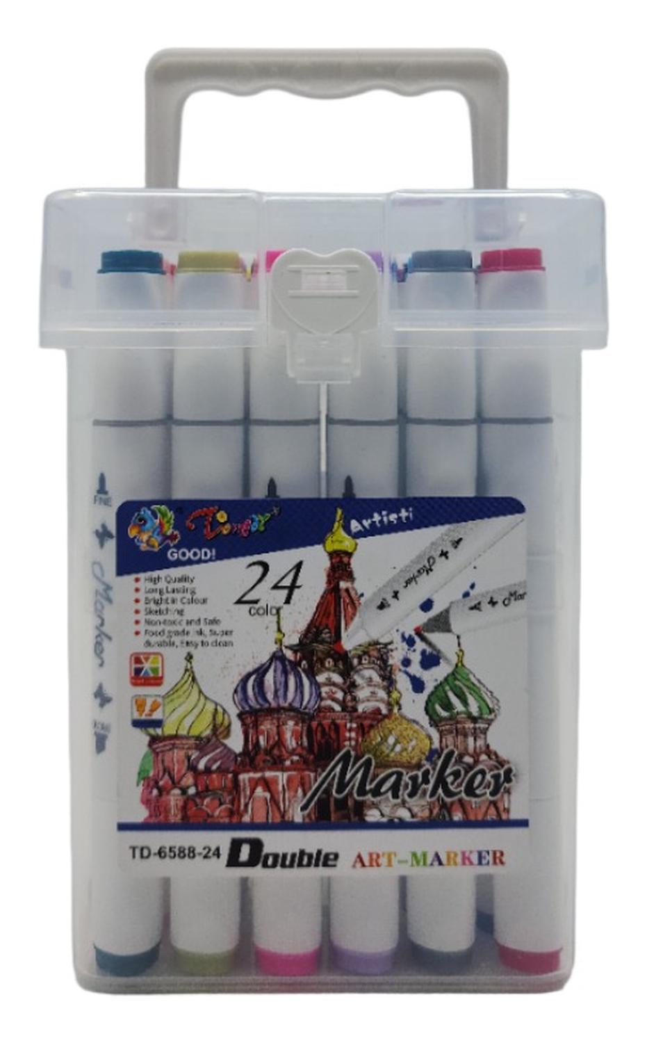 SET MARCADORES DOBLE PUNTA 24 LAPICES PLUMONES ARTE MARKER - 2