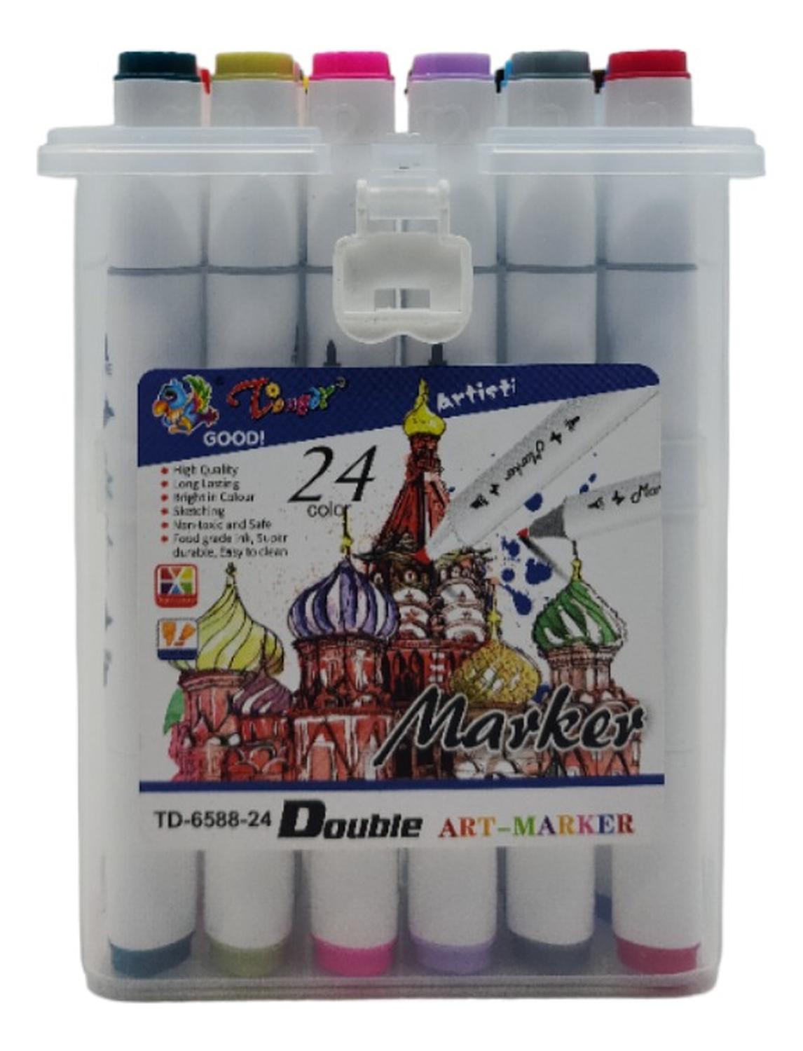 SET MARCADORES DOBLE PUNTA 24 LAPICES PLUMONES ARTE MARKER - 3