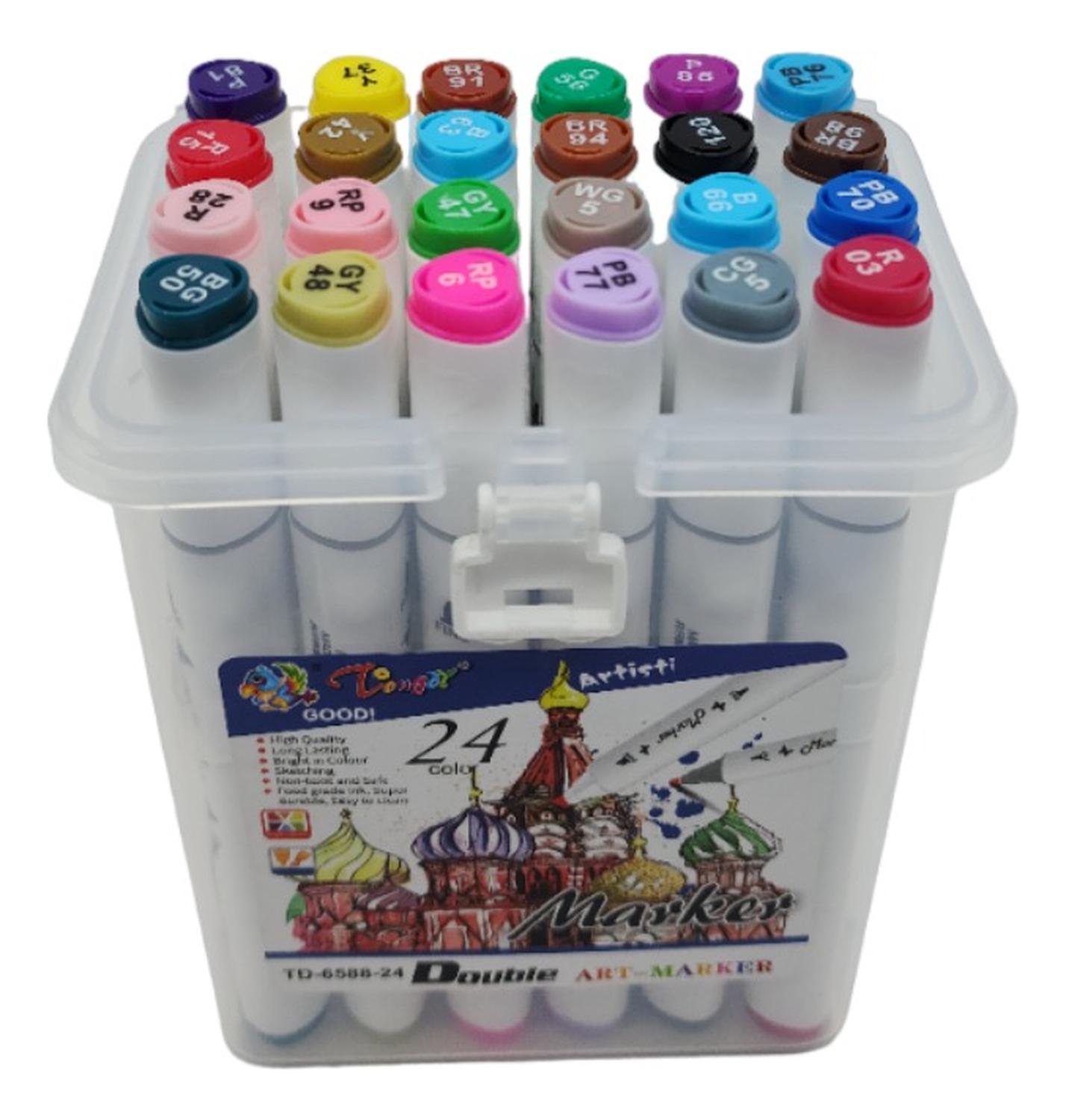 SET MARCADORES DOBLE PUNTA 24 LAPICES PLUMONES ARTE MARKER - 4