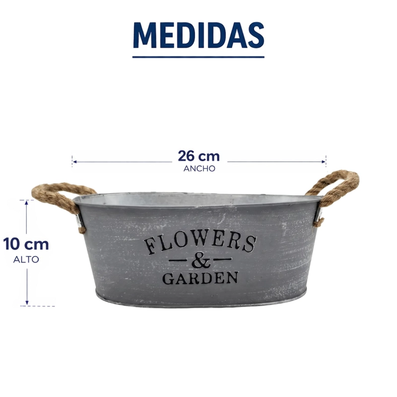SET 2 MACETERO METALICO GRIS OVALADO DECORATIVO CON ASAS M - 7