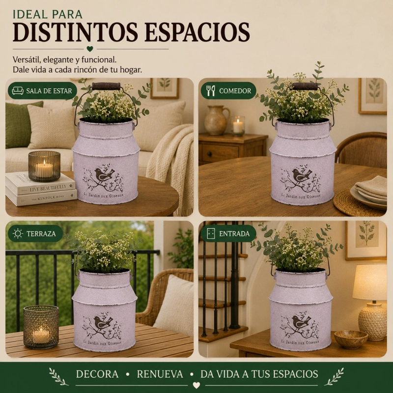 MACETERO METALICO BLANCO TARRO DECORATIVO VINTAGE MANILLA - 7