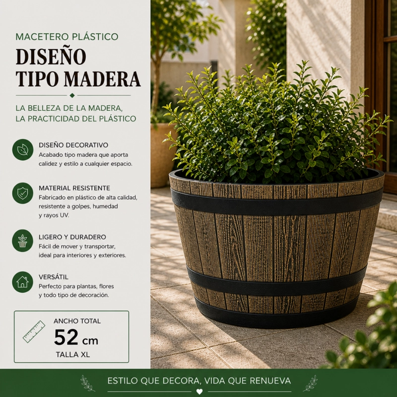 SET 2 MACETERO PLASTICO DISEÑO EFECTO BARRIL MACETA XL - 4