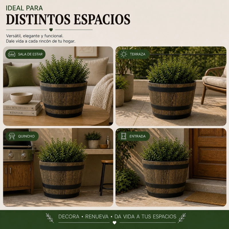 SET 2 MACETERO PLASTICO DISEÑO EFECTO BARRIL MACETA XL - 6