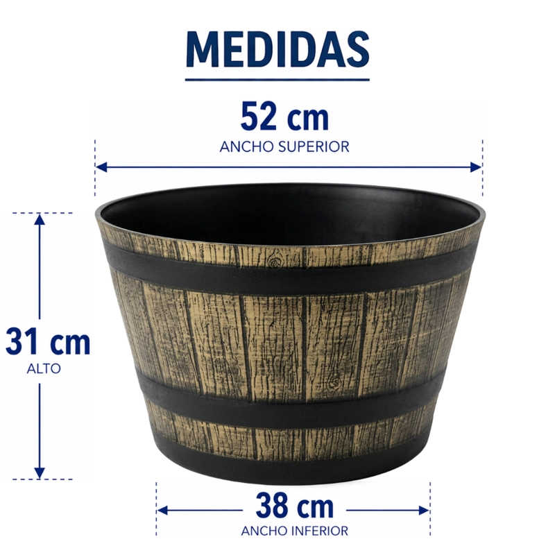 SET 2 MACETERO PLASTICO DISEÑO EFECTO BARRIL MACETA XL - 8