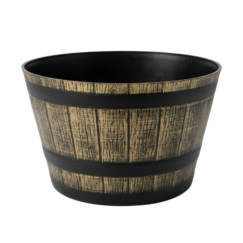 MACETERO PLASTICO DISEÑO EFECTO BARRIL DE MADERA MACETA L - 1