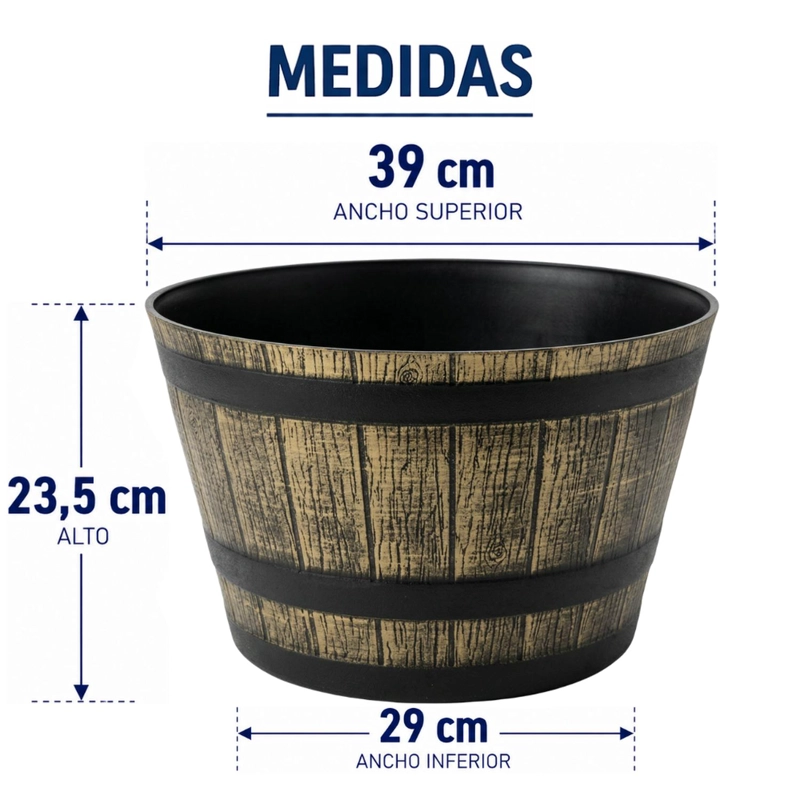 MACETERO PLASTICO DISEÑO EFECTO BARRIL DE MADERA MACETA M - 8