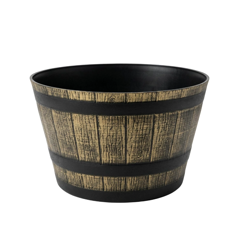 MACETERO PLASTICO DISEÑO EFECTO BARRIL DE MADERA MACETA M - 9