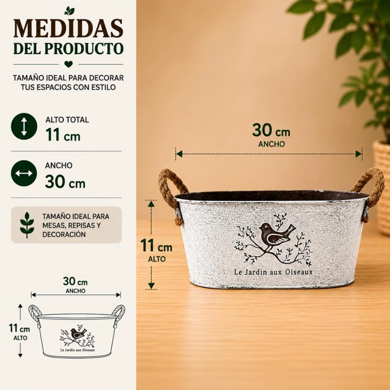 SET 2 MACETERO METALICO BLANCO OVALADO DECORATIVO CON ASAS M - 4
