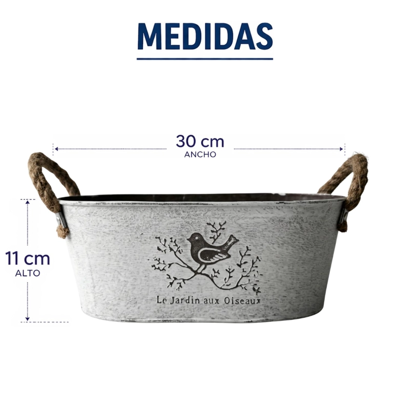 SET 2 MACETERO METALICO BLANCO OVALADO DECORATIVO CON ASAS M - 7