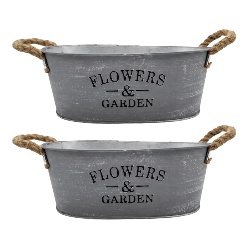 SET 2 MACETERO METALICO GRIS OVALADO DECORATIVO CON ASAS L - 1