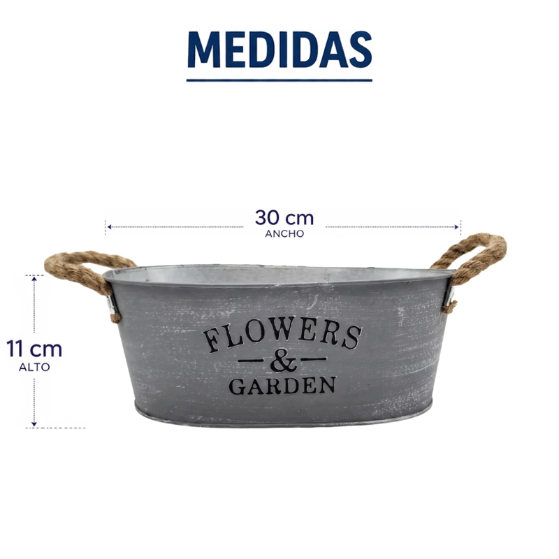 SET 2 MACETERO METALICO GRIS OVALADO DECORATIVO CON ASAS L - 7