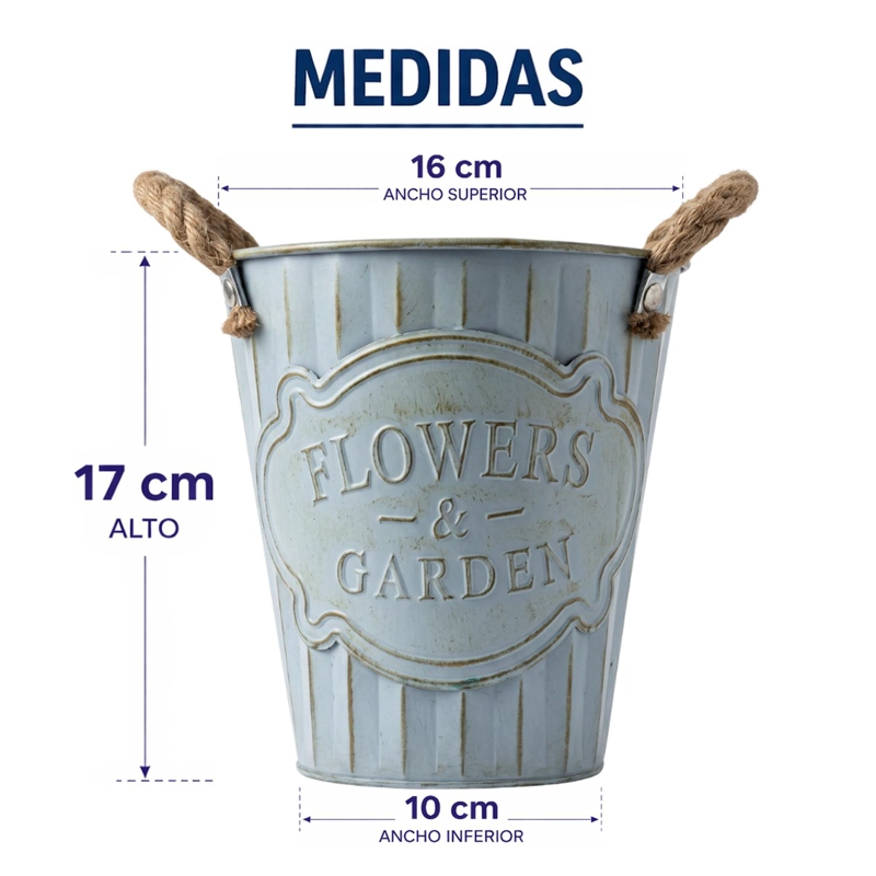 MACETERO METALICO CELESTE DECORATIVO CON ASAS JARDIN S - 7