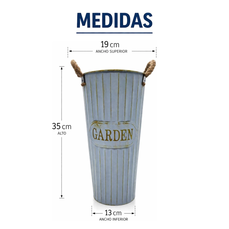 MACETERO METALICO DECORATIVO CELESTE TIPO FLORERO L - 8