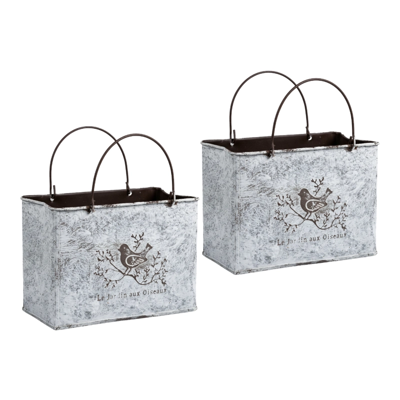SET 2 MACETERO METALICO DECORATIVO CON ASAS FLORERO CARTERA - 1