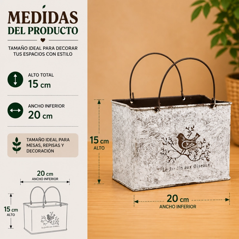 SET 2 MACETERO METALICO DECORATIVO CON ASAS FLORERO CARTERA - 4