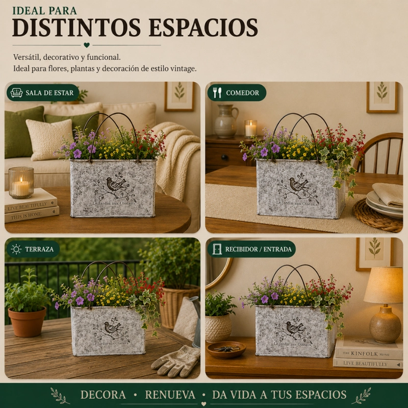 SET 2 MACETERO METALICO DECORATIVO CON ASAS FLORERO CARTERA - 5