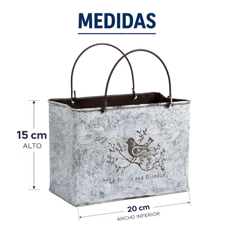 SET 2 MACETERO METALICO DECORATIVO CON ASAS FLORERO CARTERA - 7