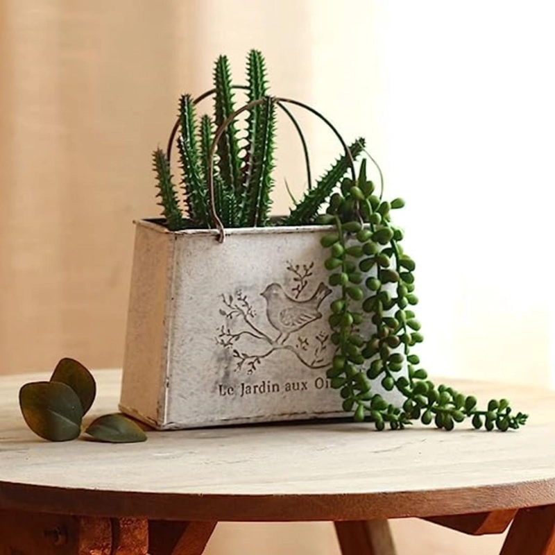 SET 2 MACETERO METALICO DECORATIVO CON ASAS FLORERO CARTERA - 8